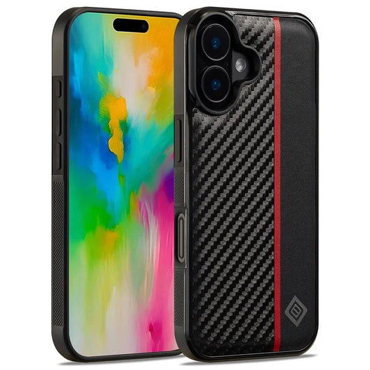 LC.IMEEKE For iPhone 16 Plus Case Carbon Fiber Texture Leather+TPU+EVA Phone Cover