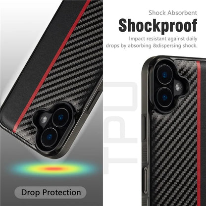 LC.IMEEKE For iPhone 16 Plus Case Carbon Fiber Texture Leather+TPU+EVA Phone Cover