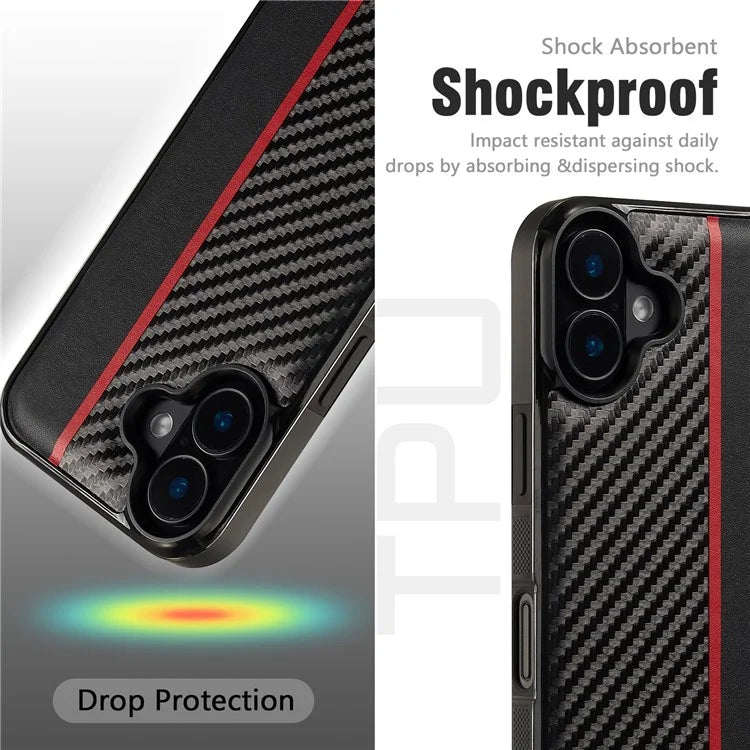 LC.IMEEKE For iPhone 16 Pro Max Case Carbon Fiber Texture Leather+TPU+EVA Phone Cover