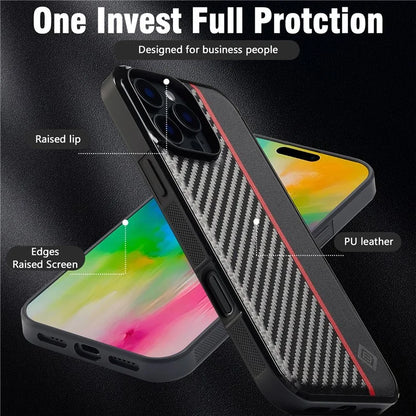 LC.IMEEKE For iPhone 16 Pro Max Case Carbon Fiber Texture Leather+TPU+EVA Phone Cover