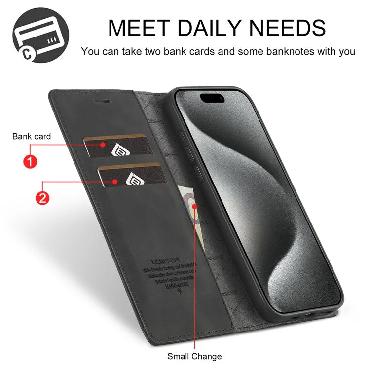 LC.IMEEKE For iPhone 16 Pro Case Wallet Microfiber Leather Phone Cover