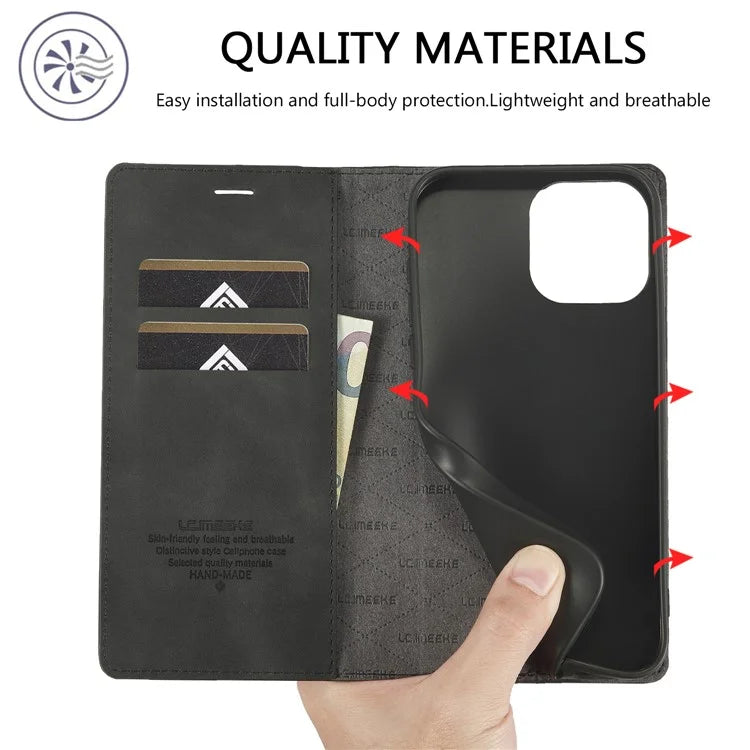 LC.IMEEKE For iPhone 16 Pro Case Wallet Microfiber Leather Phone Cover