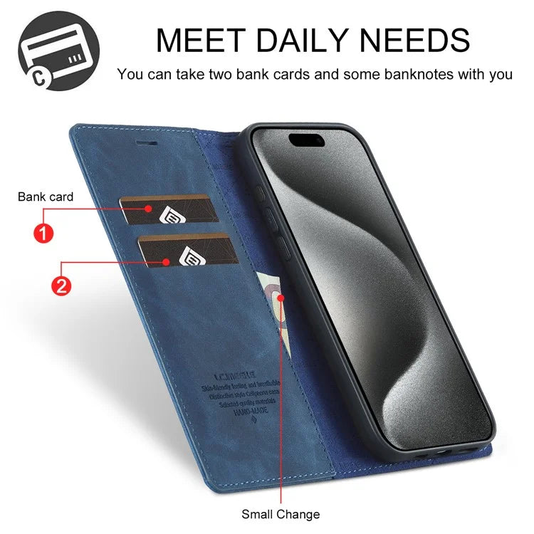 LC.IMEEKE For iPhone 16 Pro Case Wallet Microfiber Leather Phone Cover