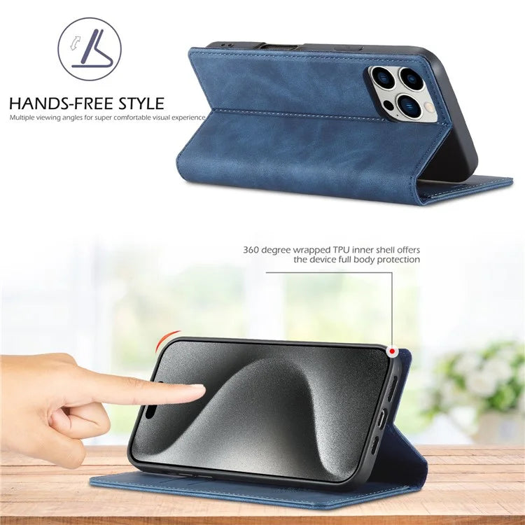 LC.IMEEKE For iPhone 16 Pro Case Wallet Microfiber Leather Phone Cover