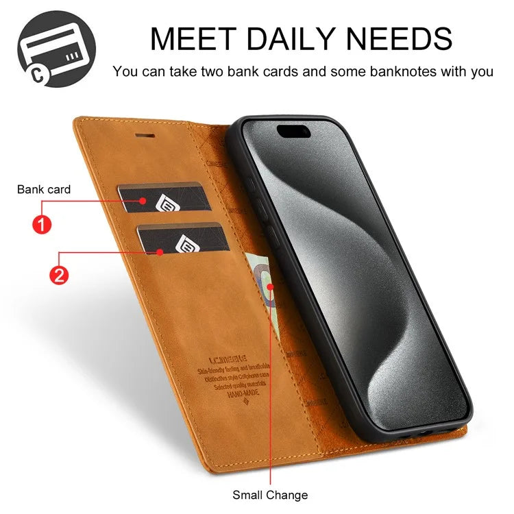 LC.IMEEKE For iPhone 16 Pro Case Wallet Microfiber Leather Phone Cover