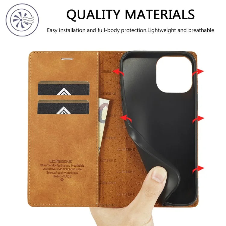 LC.IMEEKE For iPhone 16 Pro Case Wallet Microfiber Leather Phone Cover