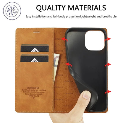 LC.IMEEKE For iPhone 16 Pro Case Wallet Microfiber Leather Phone Cover