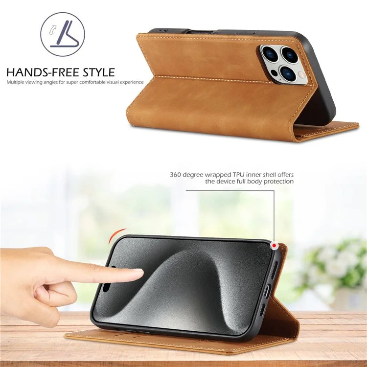 LC.IMEEKE For iPhone 16 Pro Case Wallet Microfiber Leather Phone Cover