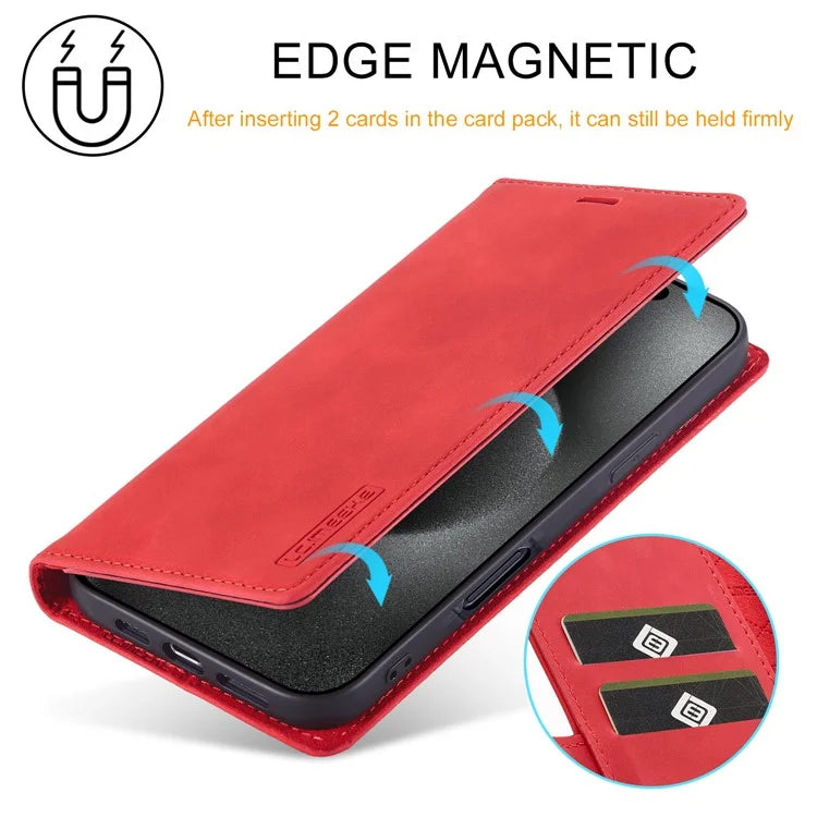 LC.IMEEKE For iPhone 16 Pro Case Wallet Microfiber Leather Phone Cover
