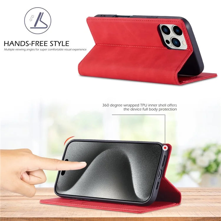 LC.IMEEKE For iPhone 16 Pro Case Wallet Microfiber Leather Phone Cover