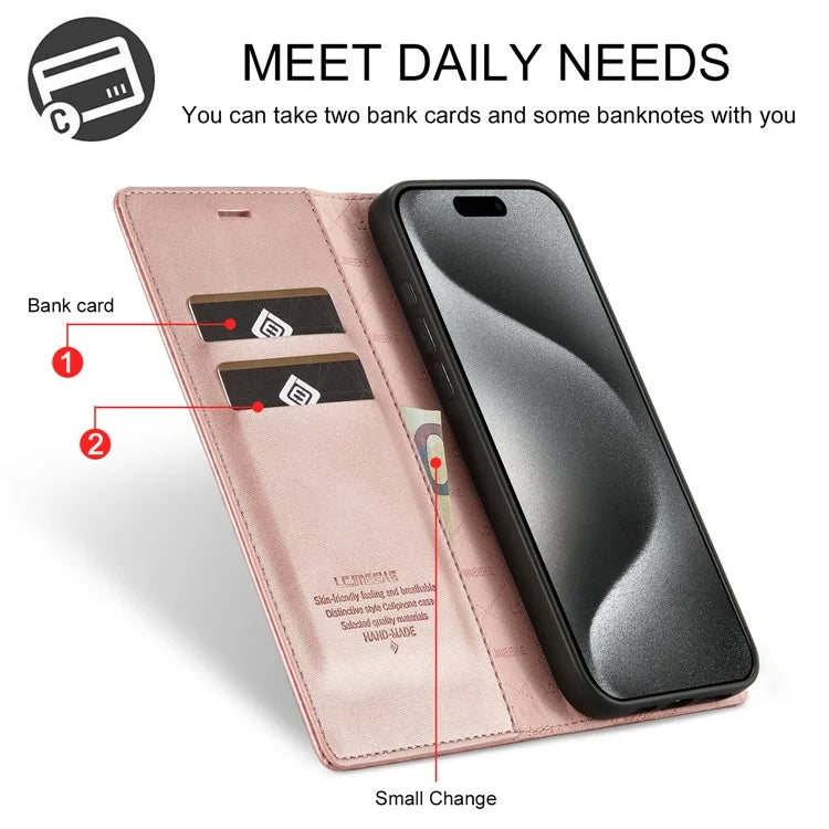 LC.IMEEKE For iPhone 16 Pro Case Wallet Microfiber Leather Phone Cover