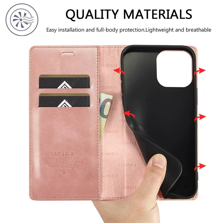 LC.IMEEKE For iPhone 16 Pro Case Wallet Microfiber Leather Phone Cover