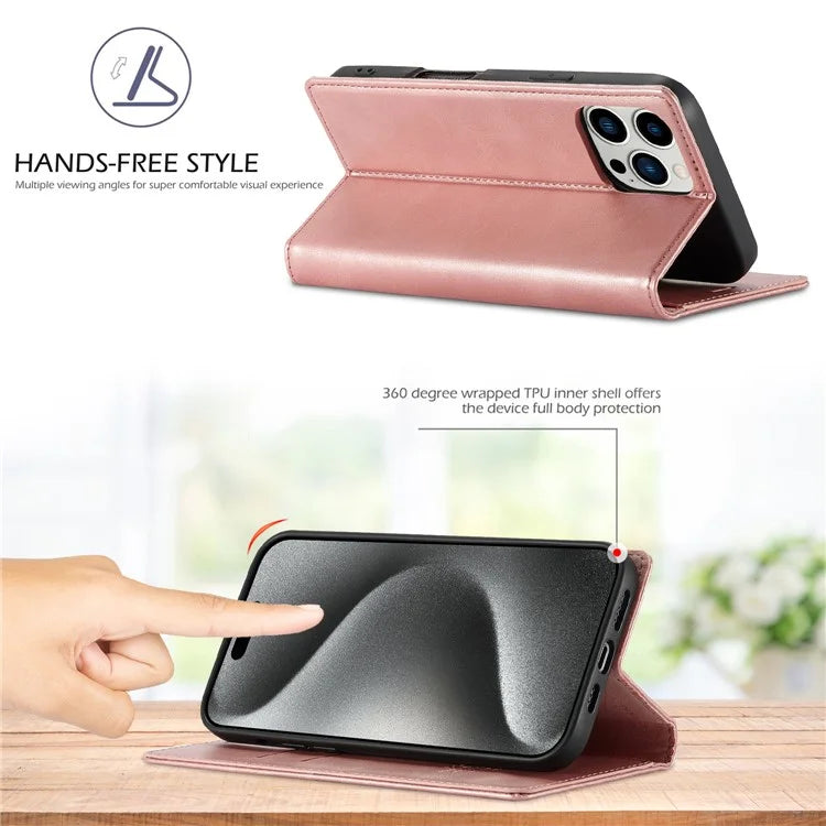 LC.IMEEKE For iPhone 16 Pro Case Wallet Microfiber Leather Phone Cover