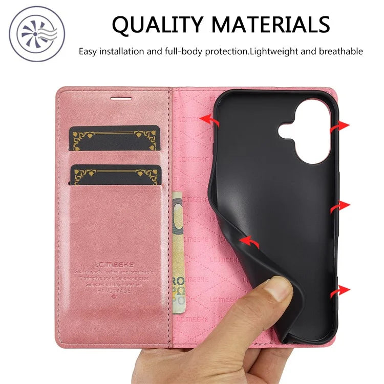 LC.IMEEKE For iPhone 16 Plus Case Wallet Microfiber Leather Phone Cover