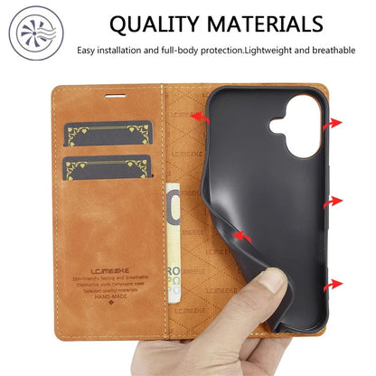 LC.IMEEKE For iPhone 16 Case Wallet Microfiber Leather Phone Cover