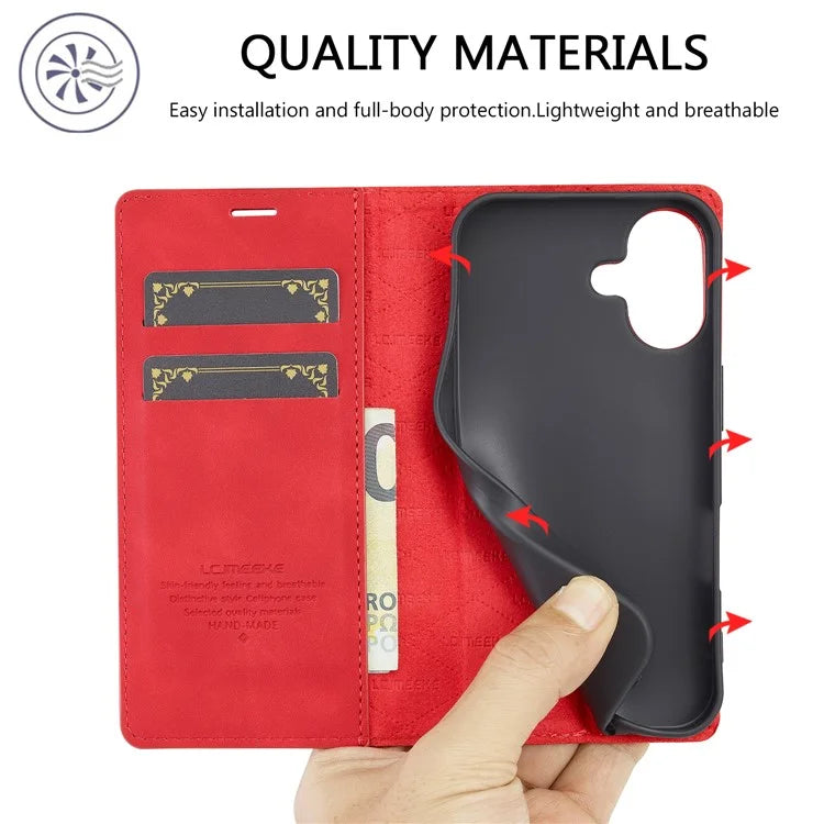LC.IMEEKE For iPhone 16 Case Wallet Microfiber Leather Phone Cover