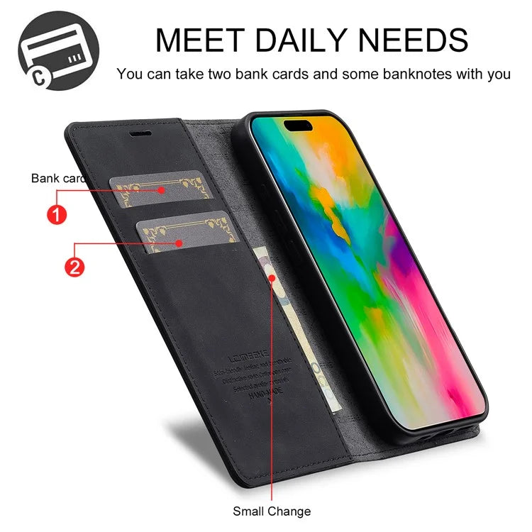 LC.IMEEKE For iPhone 16 Case Wallet Microfiber Leather Phone Cover