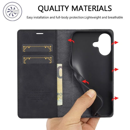 LC.IMEEKE For iPhone 16 Case Wallet Microfiber Leather Phone Cover