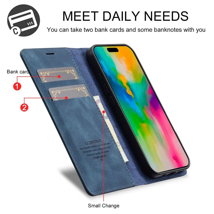 LC.IMEEKE For iPhone 16 Case Wallet Microfiber Leather Phone Cover