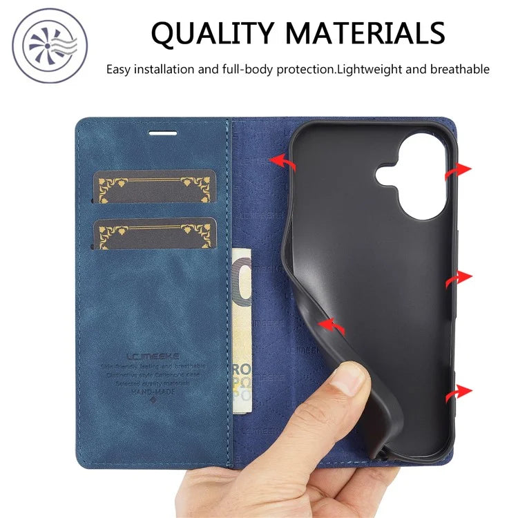 LC.IMEEKE For iPhone 16 Case Wallet Microfiber Leather Phone Cover