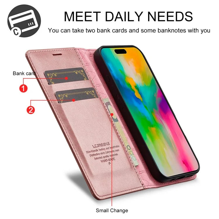 LC.IMEEKE For iPhone 16 Case Wallet Microfiber Leather Phone Cover