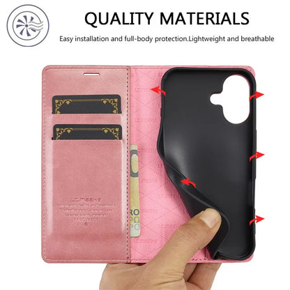 LC.IMEEKE For iPhone 16 Case Wallet Microfiber Leather Phone Cover