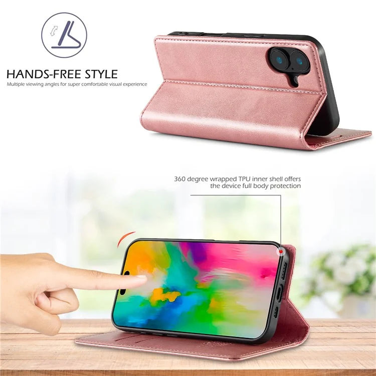 LC.IMEEKE For iPhone 16 Case Wallet Microfiber Leather Phone Cover