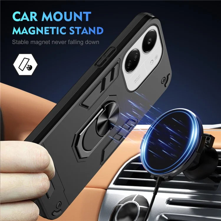 For Xiaomi Redmi 13C 5G / 13C 4G / 13R 5G / Poco C65 4G / Poco M6 5G Case PC+TPU Drop Defend Phone Cover with Ring Kickstand