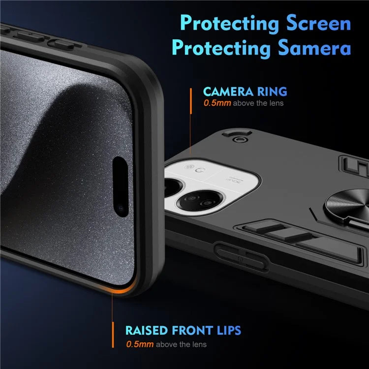 For Xiaomi Redmi 13C 5G / 13C 4G / 13R 5G / Poco C65 4G / Poco M6 5G Case PC+TPU Drop Defend Phone Cover with Ring Kickstand