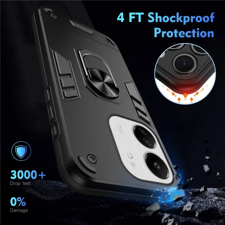 For Xiaomi Redmi 13C 5G / 13C 4G / 13R 5G / Poco C65 4G / Poco M6 5G Case PC+TPU Drop Defend Phone Cover with Ring Kickstand