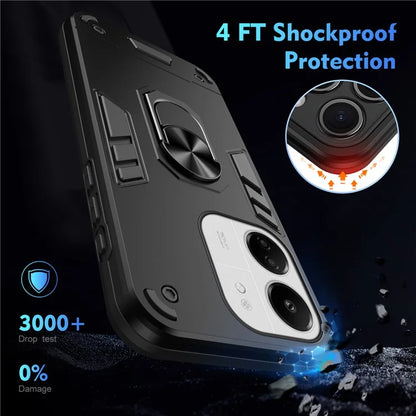 For Xiaomi Redmi 13C 5G / 13C 4G / 13R 5G / Poco C65 4G / Poco M6 5G Case PC+TPU Drop Defend Phone Cover with Ring Kickstand