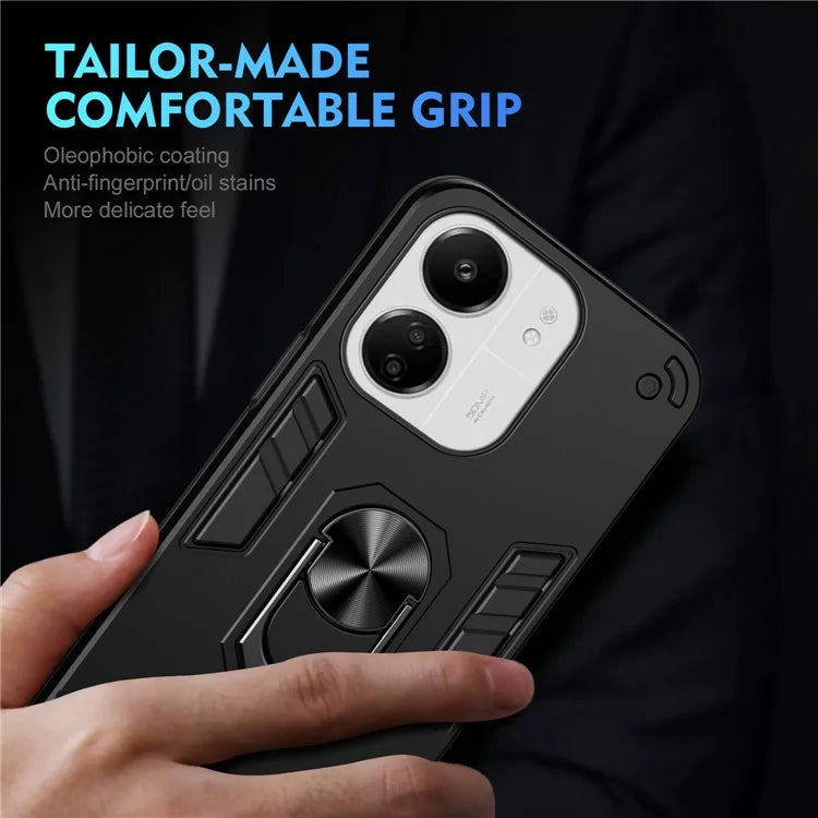 For Xiaomi Redmi 13C 5G / 13C 4G / 13R 5G / Poco C65 4G / Poco M6 5G Case PC+TPU Drop Defend Phone Cover with Ring Kickstand