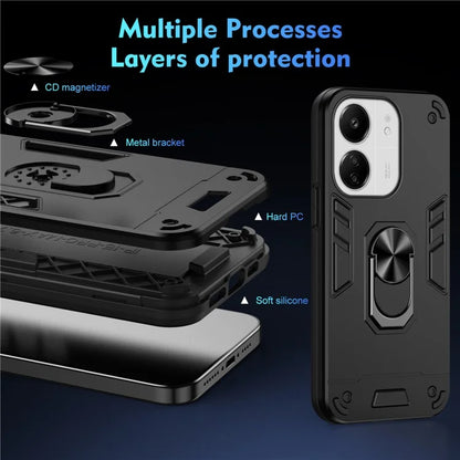 For Xiaomi Redmi 13C 5G / 13C 4G / 13R 5G / Poco C65 4G / Poco M6 5G Case PC+TPU Drop Defend Phone Cover with Ring Kickstand