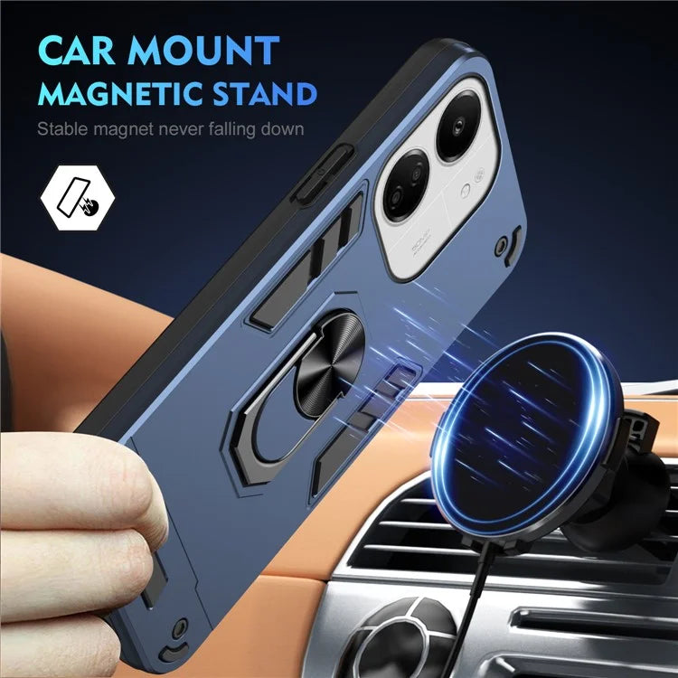 For Xiaomi Redmi 13C 5G / 13C 4G / 13R 5G / Poco C65 4G / Poco M6 5G Case PC+TPU Drop Defend Phone Cover with Ring Kickstand