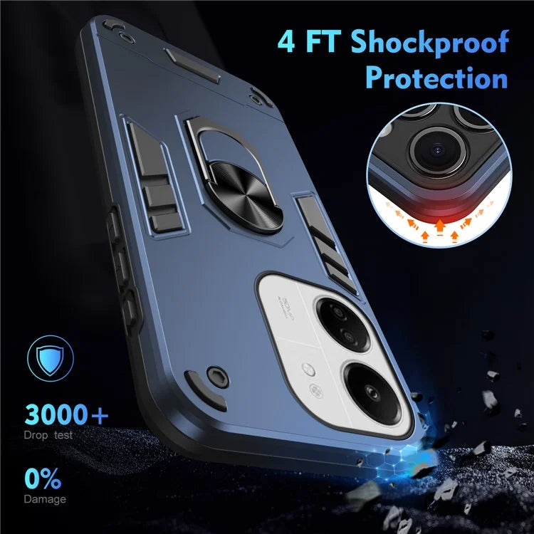 For Xiaomi Redmi 13C 5G / 13C 4G / 13R 5G / Poco C65 4G / Poco M6 5G Case PC+TPU Drop Defend Phone Cover with Ring Kickstand