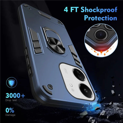 For Xiaomi Redmi 13C 5G / 13C 4G / 13R 5G / Poco C65 4G / Poco M6 5G Case PC+TPU Drop Defend Phone Cover with Ring Kickstand