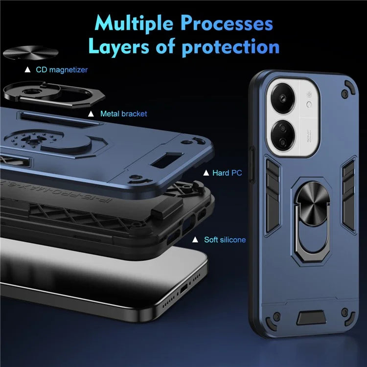 For Xiaomi Redmi 13C 5G / 13C 4G / 13R 5G / Poco C65 4G / Poco M6 5G Case PC+TPU Drop Defend Phone Cover with Ring Kickstand