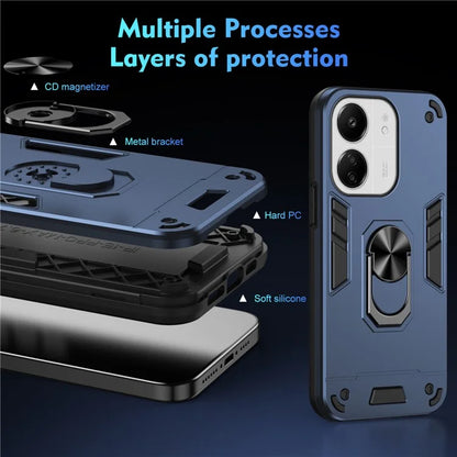 For Xiaomi Redmi 13C 5G / 13C 4G / 13R 5G / Poco C65 4G / Poco M6 5G Case PC+TPU Drop Defend Phone Cover with Ring Kickstand