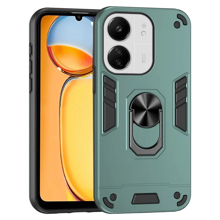 For Xiaomi Redmi 13C 5G / 13C 4G / 13R 5G / Poco C65 4G / Poco M6 5G Case PC+TPU Drop Defend Phone Cover with Ring Kickstand