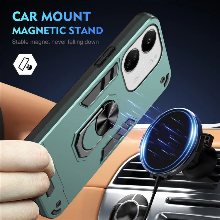 For Xiaomi Redmi 13C 5G / 13C 4G / 13R 5G / Poco C65 4G / Poco M6 5G Case PC+TPU Drop Defend Phone Cover with Ring Kickstand