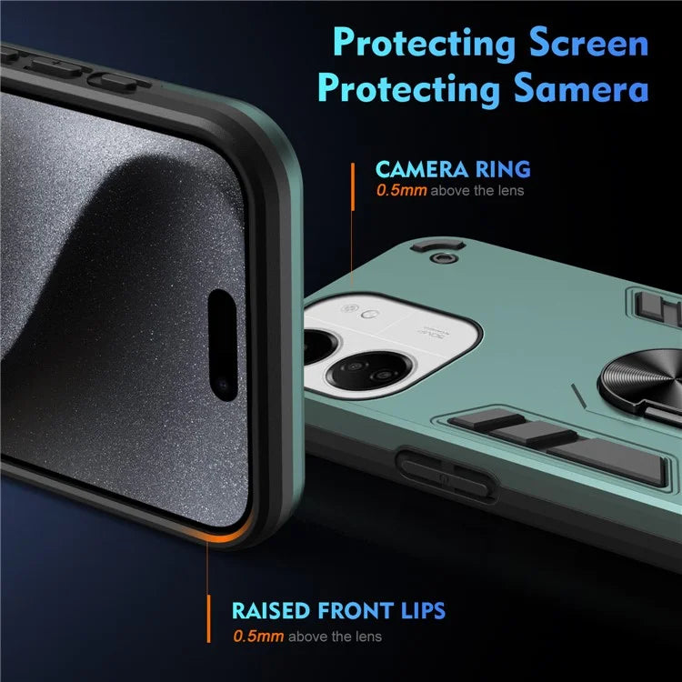 For Xiaomi Redmi 13C 5G / 13C 4G / 13R 5G / Poco C65 4G / Poco M6 5G Case PC+TPU Drop Defend Phone Cover with Ring Kickstand