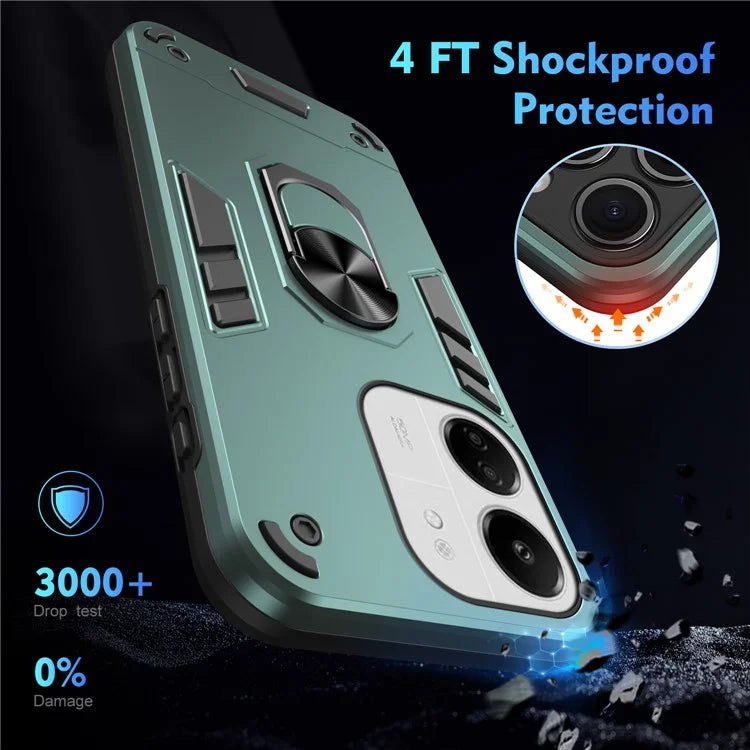 For Xiaomi Redmi 13C 5G / 13C 4G / 13R 5G / Poco C65 4G / Poco M6 5G Case PC+TPU Drop Defend Phone Cover with Ring Kickstand