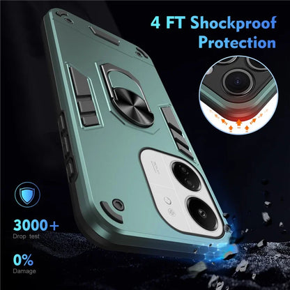 For Xiaomi Redmi 13C 5G / 13C 4G / 13R 5G / Poco C65 4G / Poco M6 5G Case PC+TPU Drop Defend Phone Cover with Ring Kickstand