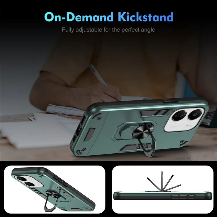 For Xiaomi Redmi 13C 5G / 13C 4G / 13R 5G / Poco C65 4G / Poco M6 5G Case PC+TPU Drop Defend Phone Cover with Ring Kickstand
