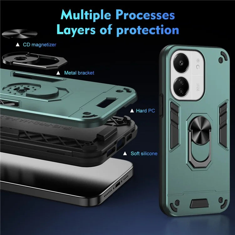 For Xiaomi Redmi 13C 5G / 13C 4G / 13R 5G / Poco C65 4G / Poco M6 5G Case PC+TPU Drop Defend Phone Cover with Ring Kickstand