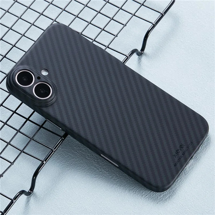 X-LEVEL For iPhone 16 Magnetic Case Ultra-Thin PC Hard Phone Cover Carbon Fiber Texture - Black