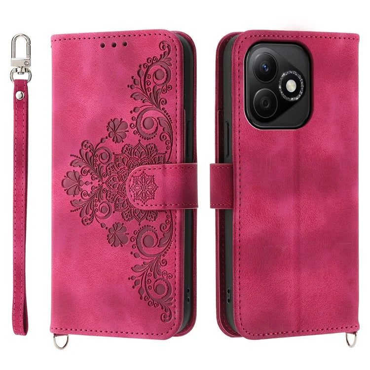 For Honor X60i 5G Case Flower Pattern PU Leather Wallet Phone Cover with Strap
