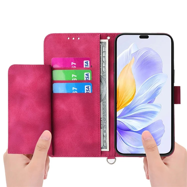 For Honor X60i 5G Case Flower Pattern PU Leather Wallet Phone Cover with Strap