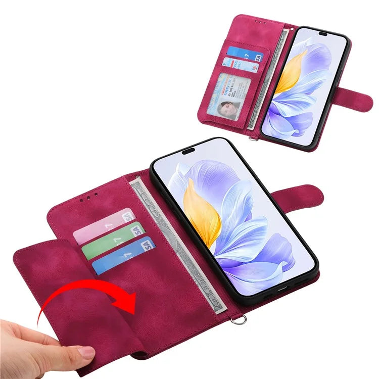 For Honor X60i 5G Case Flower Pattern PU Leather Wallet Phone Cover with Strap