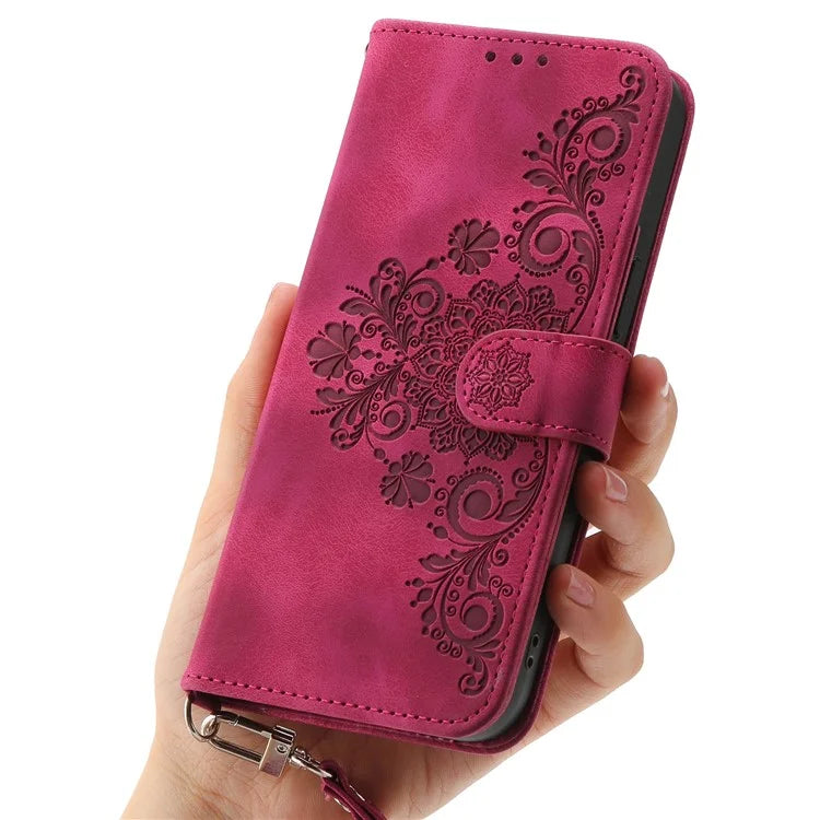 For Honor X60i 5G Case Flower Pattern PU Leather Wallet Phone Cover with Strap